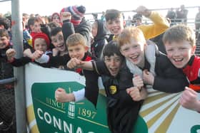 Young Fenagh St Caillins fans packed behind the town goals in Avant Money Pairc Sean Mac Diarmada last Saturday for the start of the penalty shootout against St Mary's in the Connacht Gold Leitrim SFC