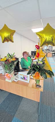 Margie Faughnan at her desk last Friday, her final day of working at the Longford Leader after a career that spanned 44 years
