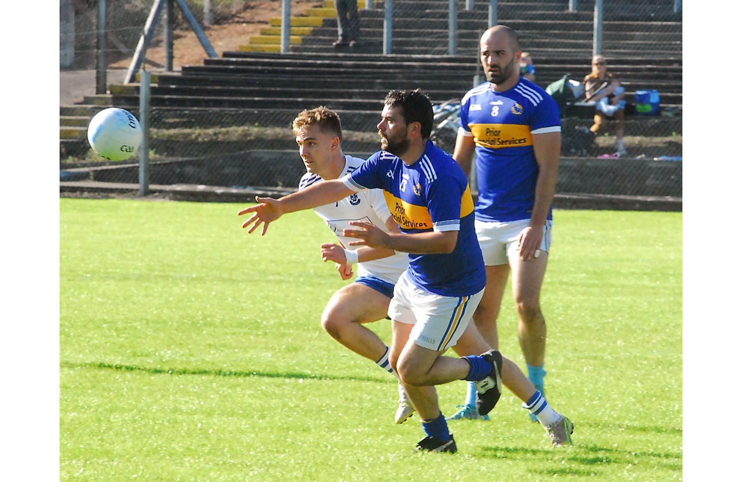 Morgan Quinn delivers a pass to an Aughawillan teammate Picture: Willie Donnellan