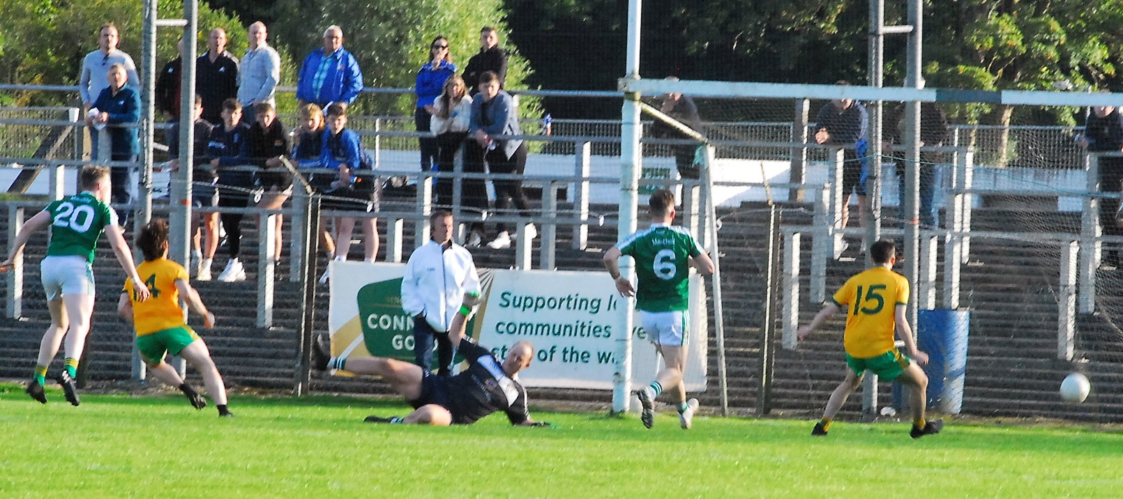 Mark McGrory turns after scoring a goal for Ballinamore against Mohill