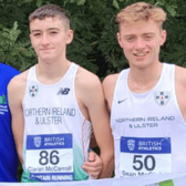 Finn Valley AC athletes Eimear McCarroll, Ciaran McCarroll and Sean McGinley with coach John Rogan.