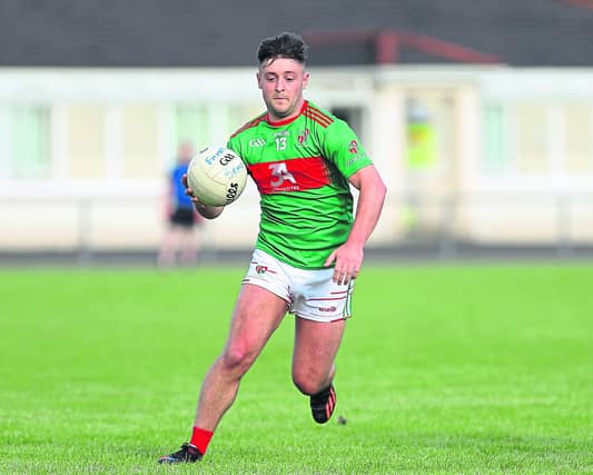 Colmcille attacker Eoghan Hawkins, who scored a couple of cracking points in the win over Carrickedmond in the SFC Round 4 clash on Saturday evening last Photo: Syl Healy
