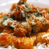 The word rigatoni comes from the Italian word rigato  which means ridged or lined, and is associated with the cuisine of southern and central Italy