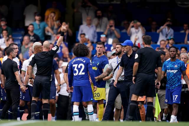 Romero pulled Cucurella to the ground by his hair before Harry Kane headed in an added-time leveller at Stamford Bridge.