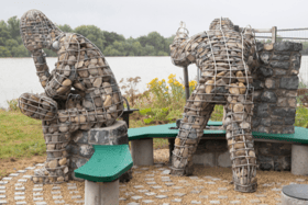 The commemorative bench entitled, ‘Giants of Men’ was designed and crafted by Tom Roche from Rhode, Co. Offaly and Knut Klimmek based in Dublin