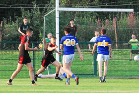 Oisin McLoughlin turns in celebration after scoring Fenagh St Caillins second goal against Aughawillan Picture: Willie Donnellan