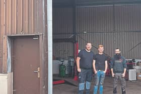Rory Browne, Paul Dollery and Sean Connaughton in their new garage