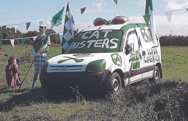 The Leonardo da Vinci of Limerick hurling Roger Mulqueen with his latest display in Bruff. He hopes Sean Finn et al are ‘Catbusters’ on Sunday