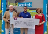 Adi Roche of Chernobyl Childrens International visited Herdwatch in Roscrea to collect a cheque for over €10,500.  Pictured (l. to r.) were Henry Deane, Fabien Peyaud and Adi Roche.