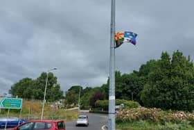 The flag featuring the four provinces emblems flying at the roundabout at Ballyraine in Letterkenny