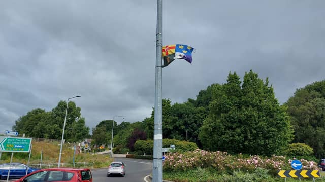 The flag featuring the four provinces emblems flying at the roundabout at Ballyraine in Letterkenny