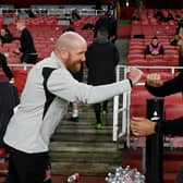Shane Keegan and Arsenal manager Mikel Arteta greet each other at the final whistle on Thursday night
