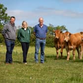 Breda O’Donnell (centre)  manager of the Clonmel branch announcing FBD’s enhanced sponsorship for cattle classes at the Clonmel Show on Sunday, July 3, with Michael Kelly (left) and Tom Acheson