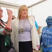 Pictured at the 49th Shannon harbour Boat Rally were (l. to r.) Donna Pryde - Body Painting Artist, Kay Baxter - President IWAI, and Vic Henry - PR man. Photo by  Cormac Smith