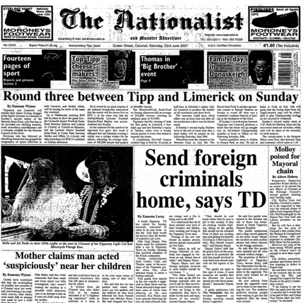 The front page of The Nationalist dated June 23, 2007.