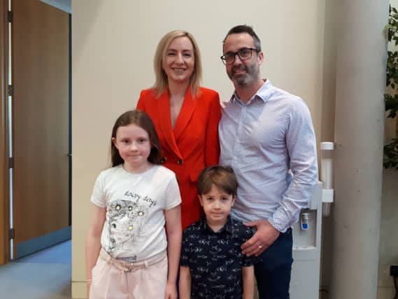 Limerick's new metropolitan district leader, Cllr Olivia O'Sullivan pictured ahead of her election with husband Conor and children Edon, 8 and Ollie, 5