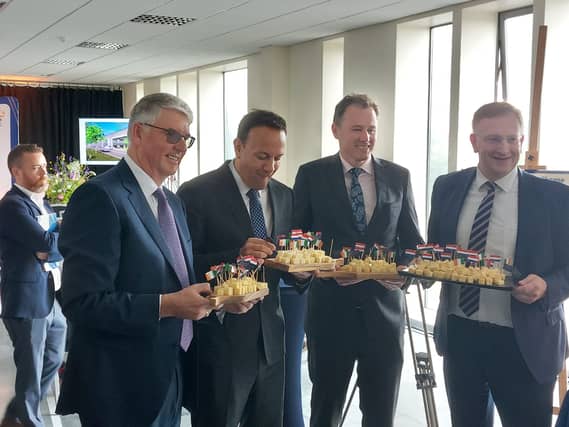 Say cheese: Taoiseach Leo Varadkar samples some cheese at the turning of the sod at the new Kilkenny chese plant today