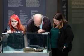 Pictured at the launch of the exhibition were, Danielle O'Shea,  Padraig Malone and Cllr. Sharon Benson PIC: Alan Place