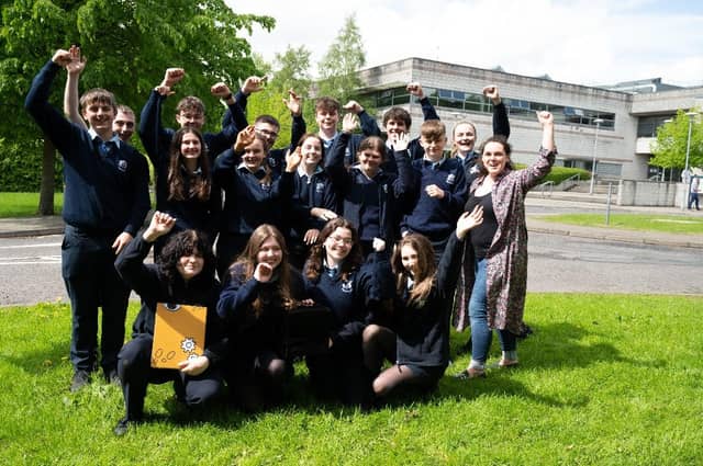 The winning team 'Women in STEM’ with the rest of their school St Catherine’s Killybeg’s Academy participants and teacher Ms Nicola Sharkey