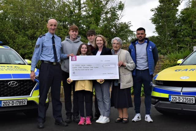 Following the massive turnout at Garda Charlie Gallagher's Testimonial Tournament in Tir Connaill Park, An Garda Síochána together with Charlie's family have presented all proceeds from the night to Charlie's nominated charity, Solace Cancer Support, Centre, Donegal Town.