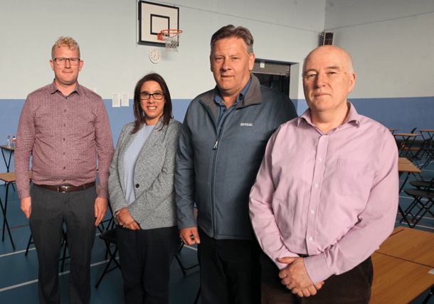 Dr Shane O'Sullivan, Marina Rankin, Tony O'Byrne and Paul O'Raw, attending the community consultation meeting over the proposed new community centre | PICTURE: BRENDAN GLEESON