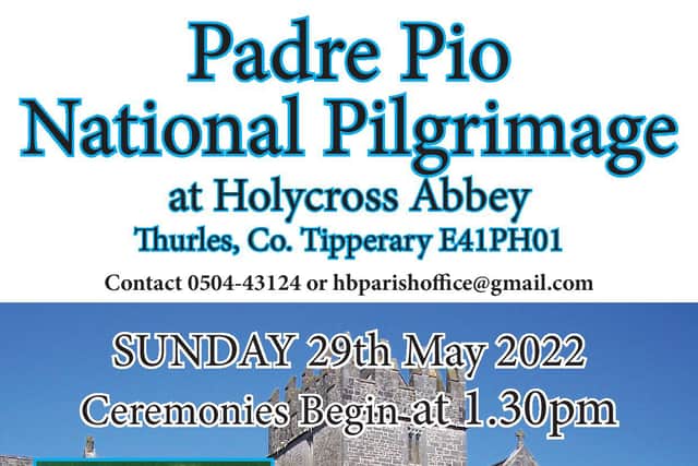 Padre Pio became famous for exhibiting stigmata for most of his life, thereby generating much interest and controversy. He was both beatified (1999) and canonized (2002) by Pope John Paul II. Many devotees have reported being cured by praying to Padre Pio and by being touched by his vestments and gloves, a number of which are in Ireland. There have also been reports of many appearances by Padre Pio many years after his death and he was also known as the padre who achieved bi-location -ie appearing at different locations at the same time.