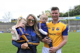Wolfe Tones and Longford hurler Cathal Mullane with his wife Edel and daughters Hollie & Marnie Picture: Syl Healy