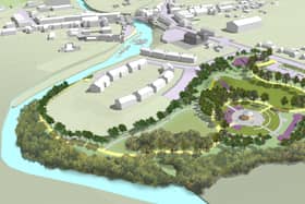 An aerial view of the planned town park in Newport