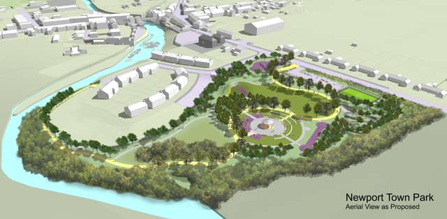 An aerial view of the planned town park in Newport