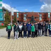 Don Boscos outside the home of Glasgow Celtic on their recent visit to Scotland.