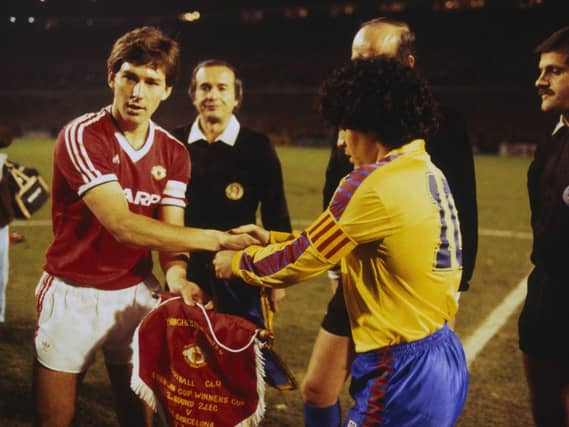 Bryan Robson pictured with Diego Maradona on one of the most famous nights of his career back in 1984.