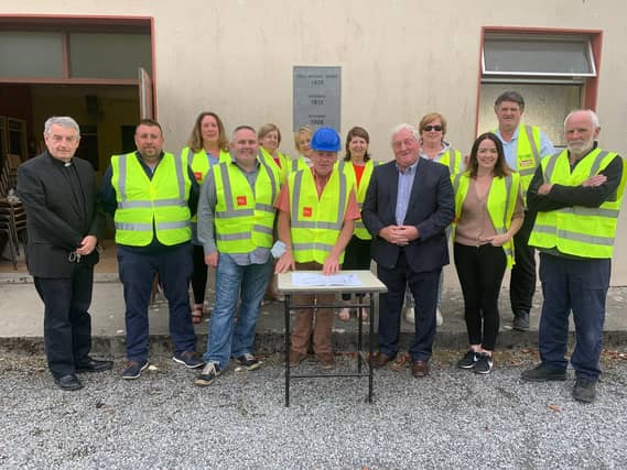 The Errill Hall committee with Fr Martin Delaney PP, building contractor John Delaney, Cllr John King and Trevor Stanley, Laois Partnership