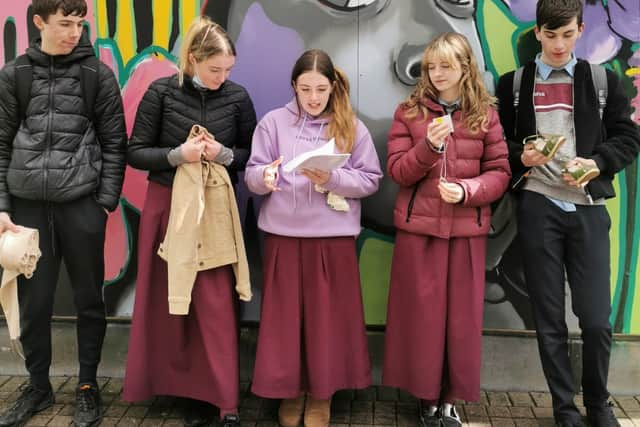 TY GCE trip into Limerick. As part of their Global Citizenship studies, the students went on a field trip into Limerick. They investigated responsible consumption, shopped sustainably, and interviewed people on fast fashion versus sustainable fashion. They bought and presented zero waste lunches and looked at Limerick as a sustainable city. They exceeded all expectations and impressed everyone they met.