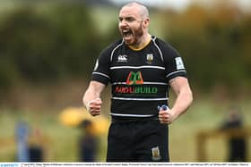 Kilkenny's Podge Mahon celebrates a turnover during the Bank of Ireland Leinster Rugby Provincial Towns Cup Final match against Ashbourne RFC Picture: Harry Murphy/Sportsfile