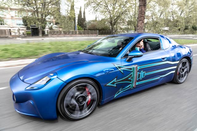 The GranTurismo Folgore – which is due to arrive in production form next year – was used for the Rome E-Prix to take Stellantis CEO Carlos Tavares to the city’s Formula E circuit.