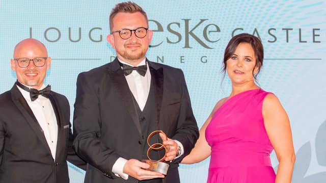 Simon Petka, Wedding Sales Manager, Lough Eske Hotel, Donegal, (centre) with the Castle Venue of the Year award.
