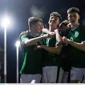Mikey Raggett (second from left) celebrates after scoring the Republic of Ireland's second goal PICTURE: Harry Murphy/Sportsfile