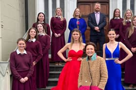 Celia pictured with students and staff  for the launch of the Laurel Hill Fashion Show which will take place on  April 7
