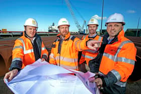 Ronan Keane, construction director Niaron, John Carlton, engineering and port services manager Shannon Foynes Port Company, Francis Cleary and Niall Keane both of Niaron | PICTURE: ARTHUR ELLIS