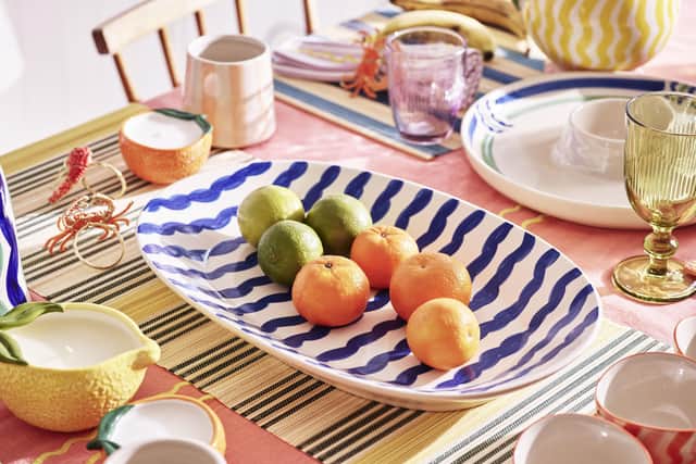1. Oliver Bonas Azur Wiggle Stripe Platter, £49.50, rest of items from a selection, Oliver Bonas – available mid-March