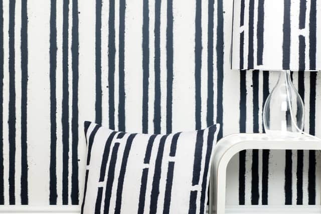 8. ‘Stripes’ White and Blue Wallpaper, £60 per roll, Paper Boy Wallpaper