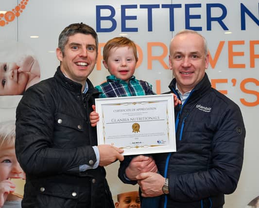 Sean Manicle, Max Manicle and Brian Phelan (CEO Glanbia Nutritionals) PICTURE Vicky Comerford