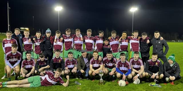 St Columba's celebrate their victory in the Markey Cup final at Templeport, Co Cavan