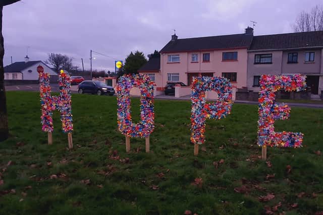 And their message has been demonstrated in a colourful public display in Newcastle West (pictured below), where over 5,000 handmade stars spell out the word Hope.