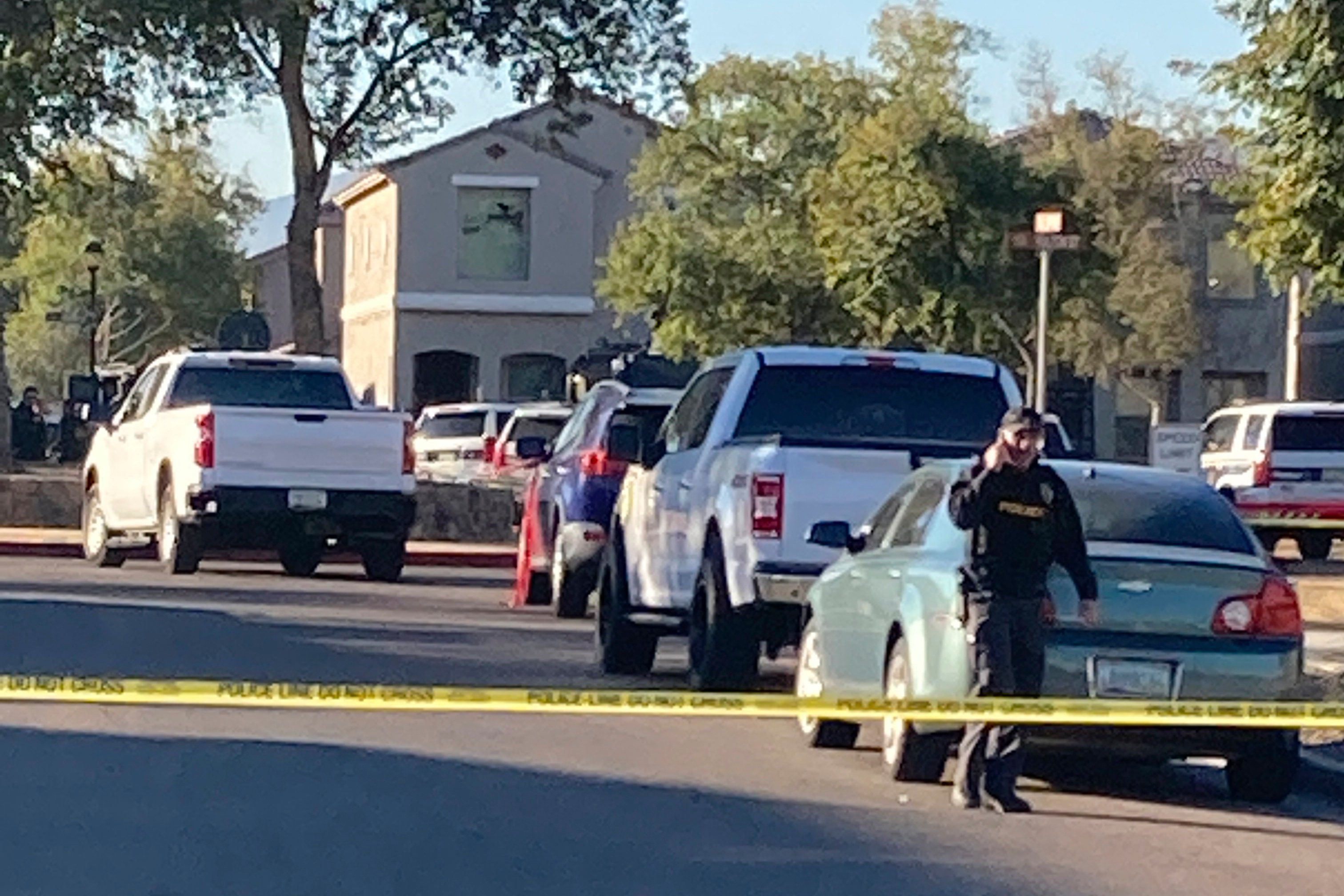 Five police officers are shot and four more are hit by shrapnel in ambush
