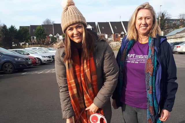 Below, Mary Danaher, secretary, Christine Shortt, SNA, therapy dog Buddy and Gillian Baker, Adapt Limerick