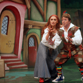 Aisling Sharkey as Red and Colin Hughes as Buddy in the panto 'Red Riding Hood' currently running under restrictions at the Helix