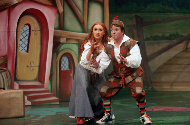 Aisling Sharkey as Red and Colin Hughes as Buddy in the panto 'Red Riding Hood' currently running under restrictions at the Helix