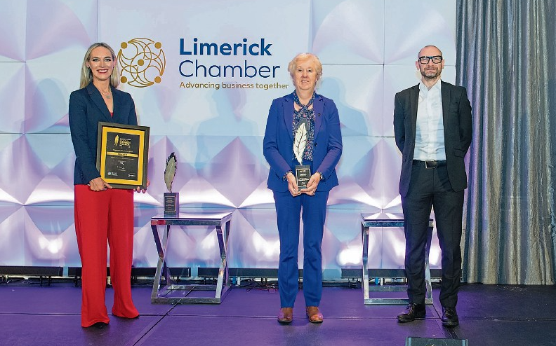 Dee Ryan, Mary Fitzgerald and  Donnacha Hurley at the Limerick Chamber regional business awards in November