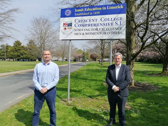 Crescent College principal Diarmuid Mullins pictured on site with Deputy Kieran O'Donnell